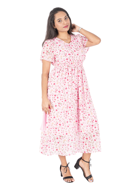 NIFTY SOUL V NECK CHIFFON DRESS WITH SLIT