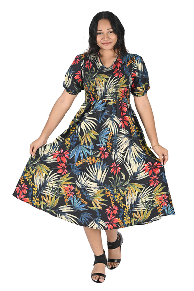 SENITOA LADIES GLOSS SMOCKING DRESS - TROPIC