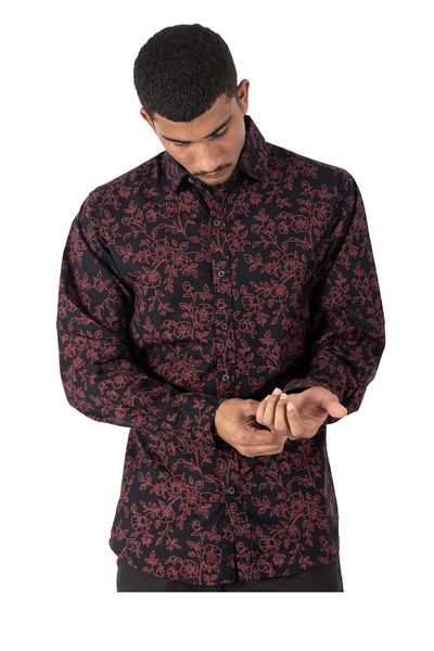 Krass Slim Fit Printed L/S Shirts - Crimson