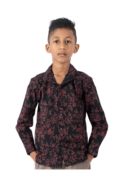 Krass Boys Slim Fit Printed L/S Shirts - Crimson