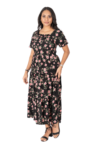 NIFTY SOUL SMOCKING DRESS WITH PUFF SLEEVE