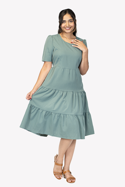 NIFTY SOUL RUFFLED HEM DRESS WITH BACK BUTTONS