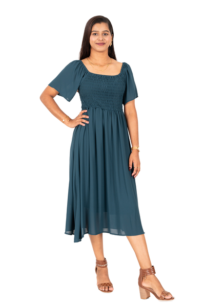 Nifty Soul Square Neck Smocked Midi Dress