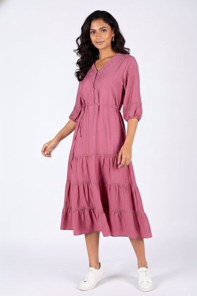 Nifty Soul Ruffled Hem Dress With Lace
