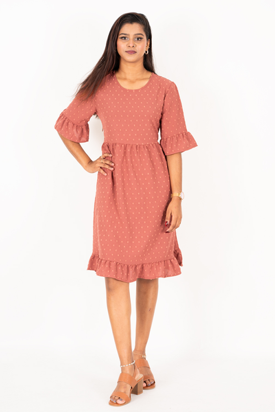 Nifty Soul Swiss Dot Ruffle Sleeve Round Neck Dress