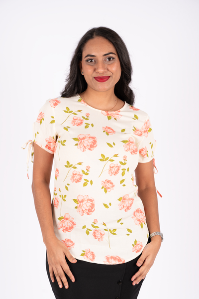 NIFTY SOUL FLORAL PRINT KNOT CUFF TOP - PEMA