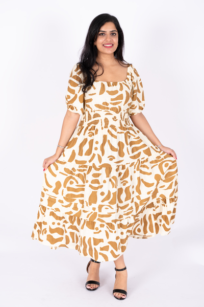 Nifty Soul Square Neck Dress With Puff Sleeve