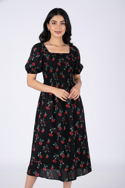 Nifty Soul Smocked Puff Sleeve Dress