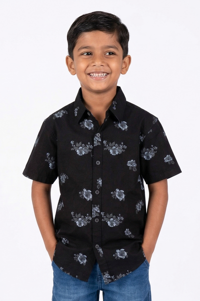 Krass Boys Slim Fit Printed Shirt - Silver Boom 