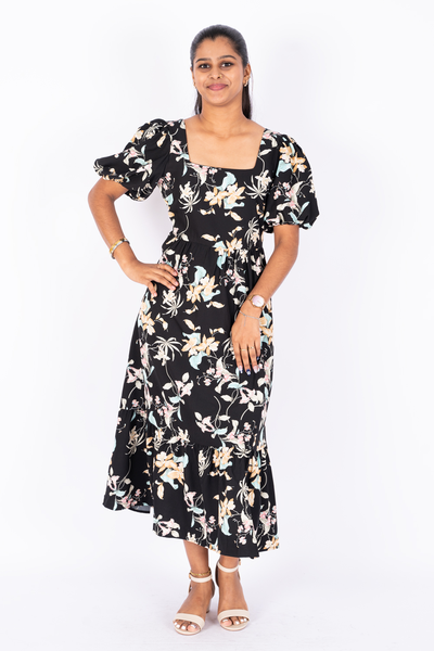 Nifty Soul Square Neck Ruffled Hem Dress