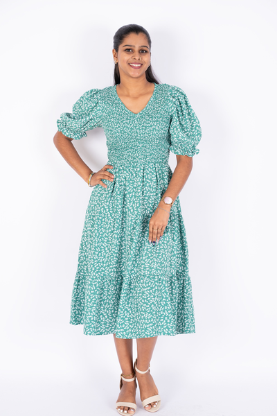 Nifty Soul V Neck Smocked Dress 