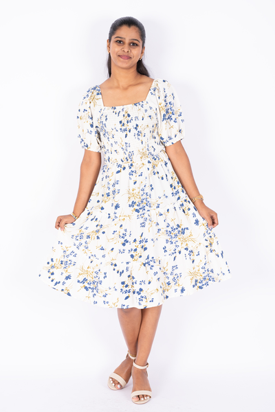 Nifty Soul Ruffled Hem Smocked Dress 