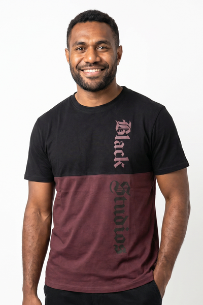 Dark Mens Relax Fit Panel Tees- Black
