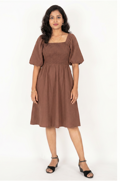 Nifty Soul Smocked Dress With Puff Sleeve