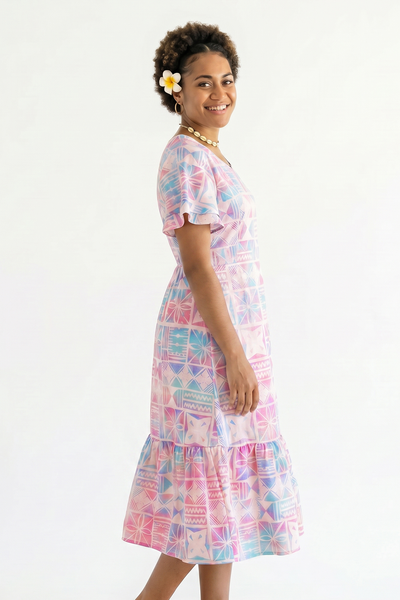 Akamu Frill Sleeve Ruffled Hem Dress - Lomai