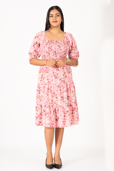 Nifty Soul Square Neck Smocked Midi Dress