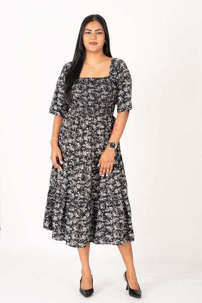Nifty Soul Square Neck Smocked Tiered Dress