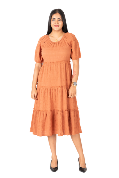 Nifty Soul Half Puff Sleeve Round Neck Tiered Midi Dress