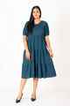 Nifty Soul Half Puff Sleeve Round Neck Tiered Midi Dress