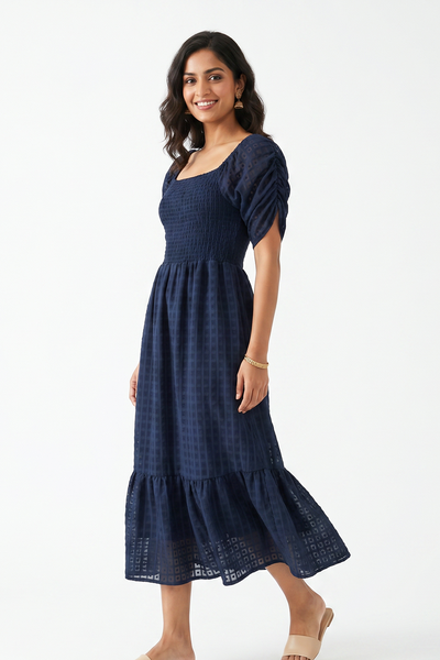 Nifty Soul Sqaure Neck Smocked Midi Dress
