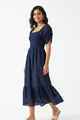 Nifty Soul Sqaure Neck Smocked Midi Dress