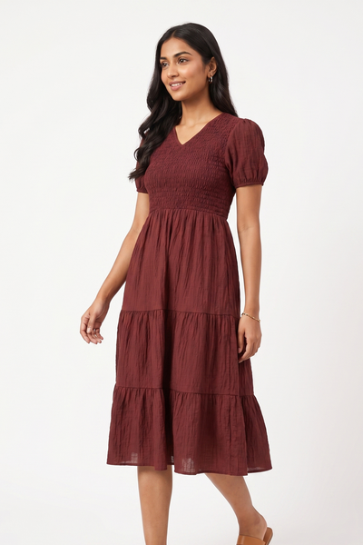 Nifty Soul V Neck Smocked Dress