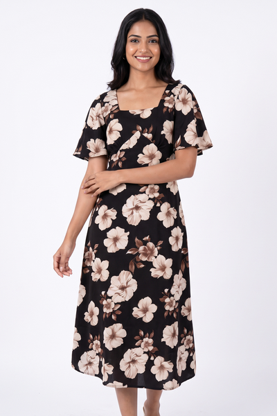 Nifty Soul Square Neck Dress With Back Tie